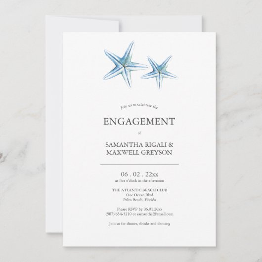 Beach Engagement Party nodigt Waterverf zeester ui Kaart (Voorkant)
