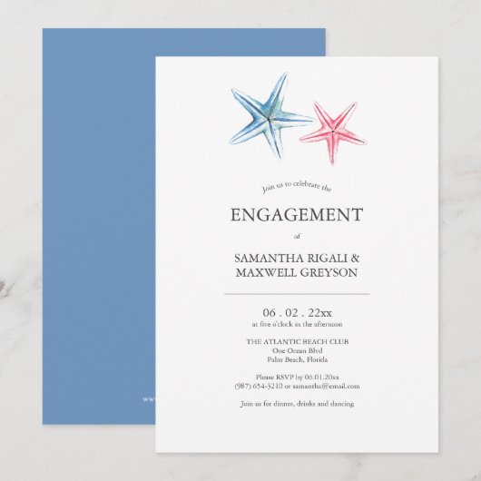 Beach Engagement Party Uitnodigingen Zeester (Voorkant / Achterkant)