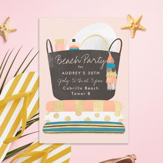 Beach Essentials Summer Beach Party Invitation Kaart