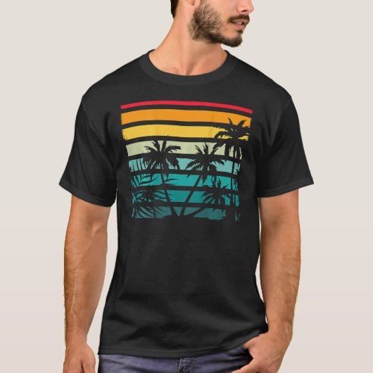 Beach Exotic Coconut Palm Trees Retro Tropical Sum T-shirt (Voorkant)
