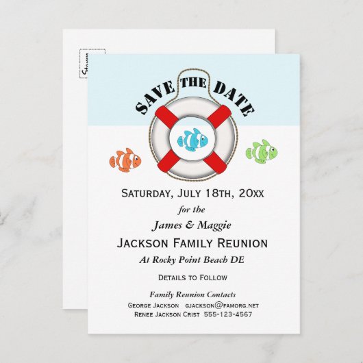 Beach Family Reünie of Feest Save the Date Aankondigingskaart (Voorkant / Achterkant)