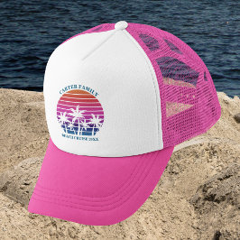Beach Family Reunion Custom Cruise Pink Palm Tree Trucker Pet
