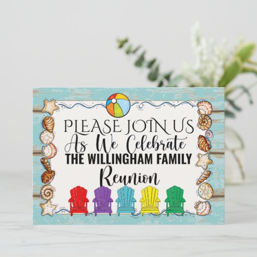 Beach Family Reunion, etc. Invitation Sjabloon Kaart (Staand voorkant)