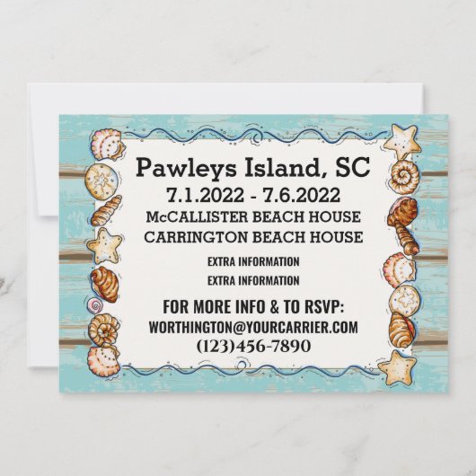 Beach Family Reunion, etc. Invitation Sjabloon Kaart (Achterkant)