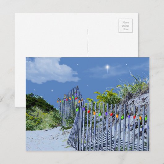 Beach Fence & Dunes Kerstlampjes Feestdagenkaart (Voorkant / Achterkant)