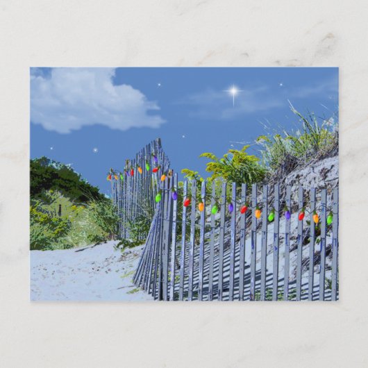 Beach Fence & Dunes Kerstlampjes Feestdagenkaart (Voorkant)