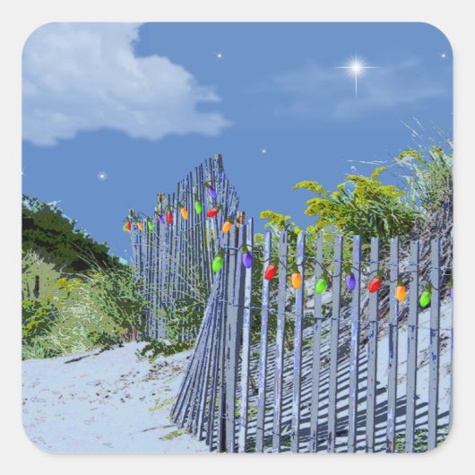 Beach Fence & Dunes Vierkante Sticker (Voorkant)