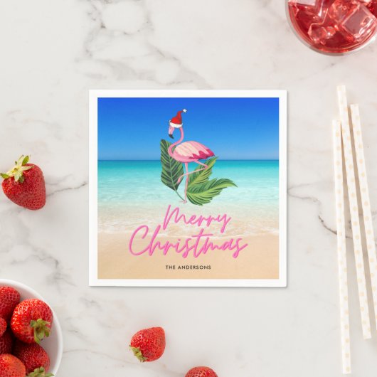 Beach Flamingo Florida Merry Kerstmis Servet (Insitu)
