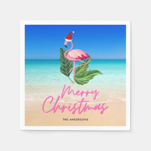 Beach Flamingo Florida Merry Kerstmis Servet (Voorkant)