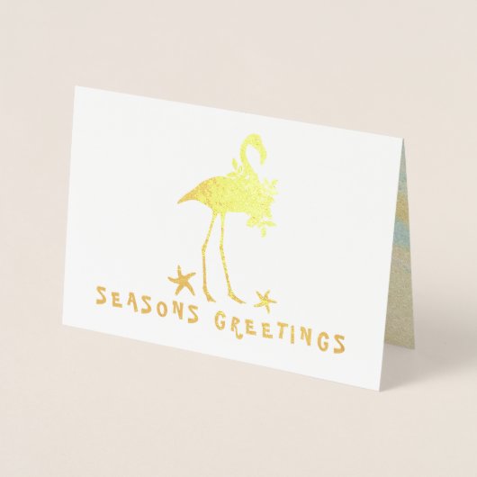 Beach Flamingo Gold Foil Kaarten met kerstmis (Voorkant)
