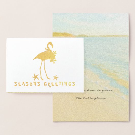 Beach Flamingo Gold Foil Kaarten met kerstmis (Display)