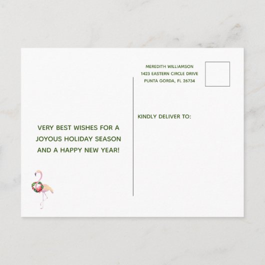 Beach Flamingo Merry kerstbudget Briefkaart (Achterkant)