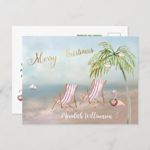 Beach Flamingo Merry kerstbudget Briefkaart