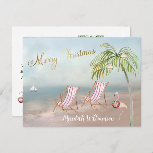 Beach Flamingo Merry kerstbudget Briefkaart (Voorkant / Achterkant)