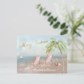 Beach Flamingo Merry kerstbudget Briefkaart (Staand voorkant)