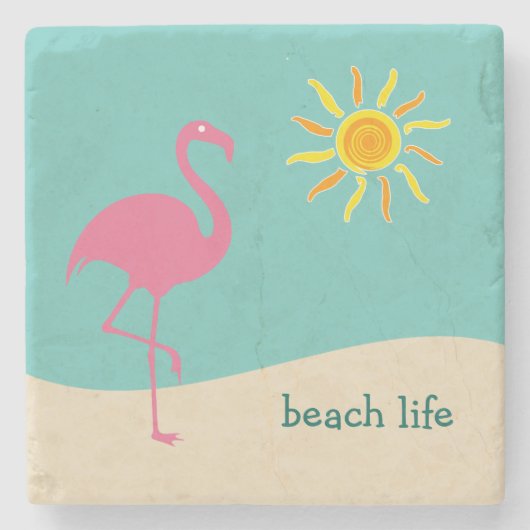Beach Flamingo Theme Stenen Onderzetter (Voorkant)