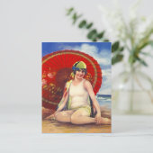 Beach Flapper Girl Briefkaart Asian Umbrella Cloch (Staand voorkant)