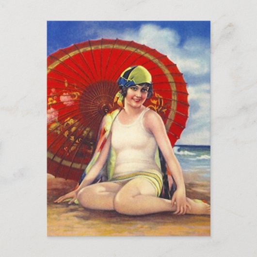 Beach Flapper Girl Briefkaart Asian Umbrella Cloch (Voorkant)