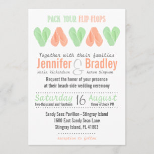 Beach Flip Flop Hearts Weddenschap Invitation Mint Kaart
