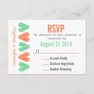 Beach Flip Flop Hearts Weddenschap RSVP Card Coral Kaartje