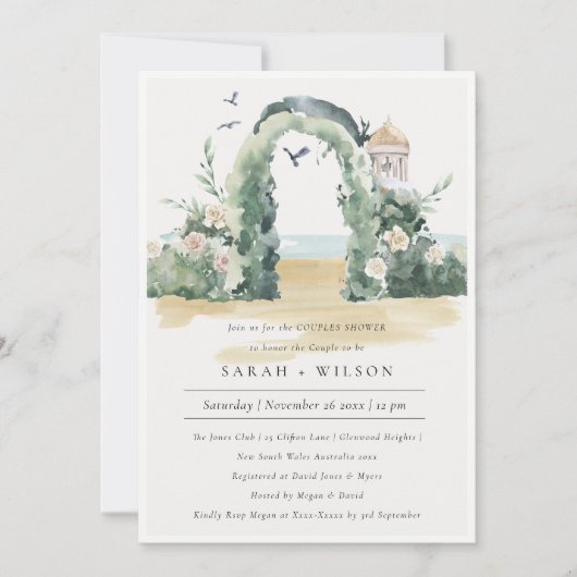 Beach Floral Arch Botanical Couples Shower Invite Bedankkaart (Voorkant)