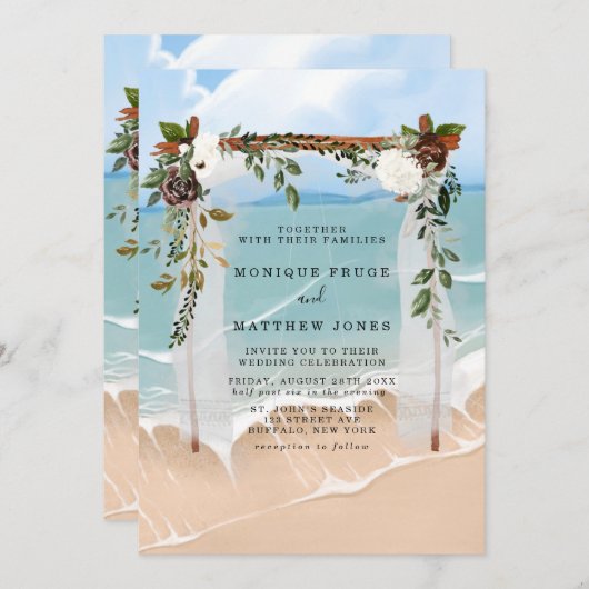 Beach Floral Canopy Tropical Modern Wedding Kaart (Voorkant / Achterkant)