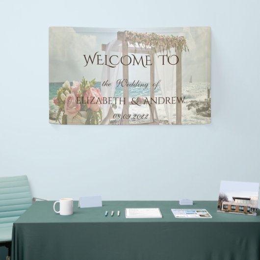 Beach Floral Retro Arch Wedding Spandoek (Beurs)