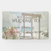 Beach Floral Retro Arch Wedding Spandoek (Horizontaal)