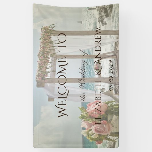 Beach Floral Retro Arch Wedding Spandoek (Verticaal)