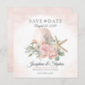 Beach Floral Sand Dollar Starfish Save the Date (Voorkant / Achterkant)