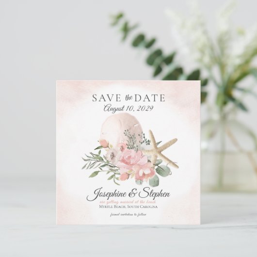 Beach Floral Sand Dollar Starfish Save the Date (Staand voorkant)