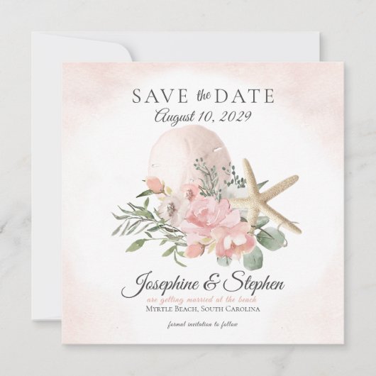 Beach Floral Sand Dollar Starfish Save the Date (Voorkant)