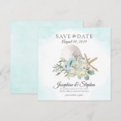 Beach Floral Sand Dollar Starfish Save the Date (Voorkant / Achterkant)