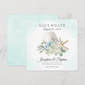 Beach Floral Sand Dollar Starfish Save the Date (Voorkant / Achterkant)
