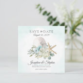 Beach Floral Sand Dollar Starfish Save the Date (Staand voorkant)
