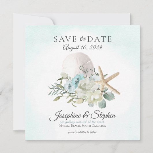 Beach Floral Sand Dollar Starfish Save the Date (Voorkant)