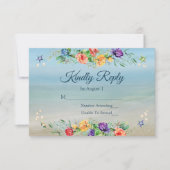 Beach Floral Waterverf Wedding RSVP (Voorkant)