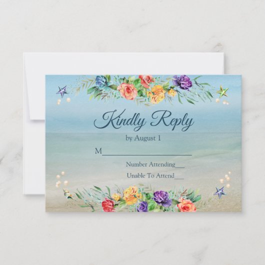 Beach Floral Waterverf Wedding RSVP (Voorkant)