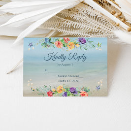 Beach Floral Waterverf Wedding RSVP Kaartje