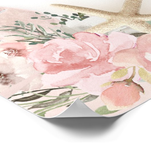 Beach Floral Weddenschap Welkomstteken Poster (Hoek)