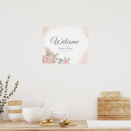 Beach Floral Weddenschap Welkomstteken Poster (Keuken)