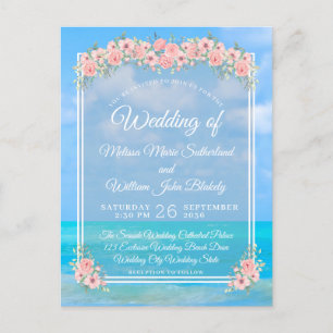 Beach Floral Wedding Uitnodiging Briefkaart