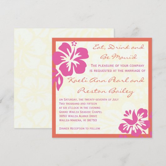 Beach Flowers Pink Oranje Weddenschap Kaart (Voorkant / Achterkant)