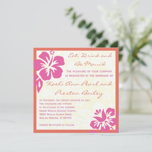 Beach Flowers Pink Oranje Weddenschap Kaart (Staand voorkant)