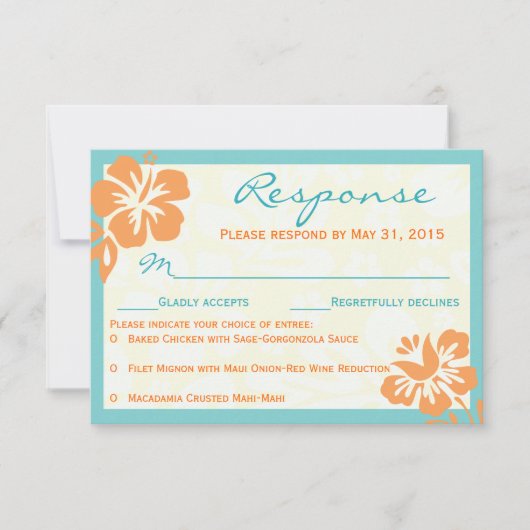 Beach Flowers RSVP Oranje en Blauwgroen (Voorkant)