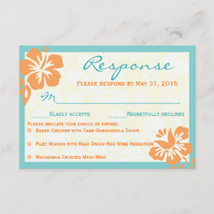 Beach Flowers RSVP Oranje en Blauwgroen Kaartje