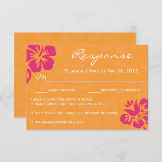 Beach Flowers RSVP - Sinaasappel & Fuschia (Voorkant / Achterkant)