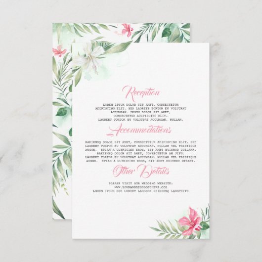 Beach Flowers Trouwinformatie Gast Kaart (Voorkant / Achterkant)