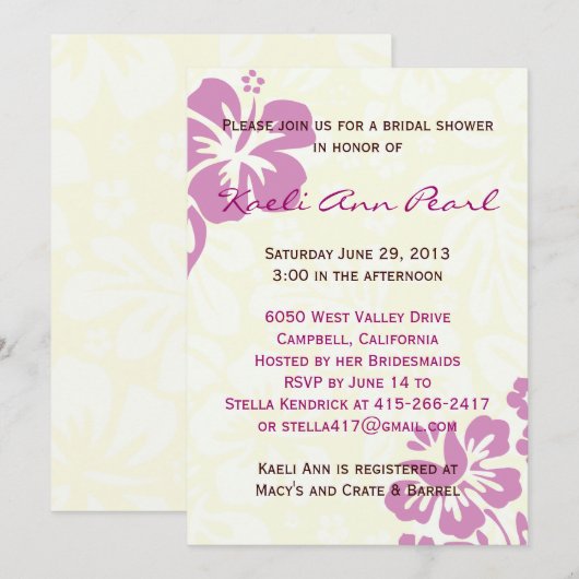 Beach Flowers Vrijgezellenfeest - Lila Kaart (Voorkant / Achterkant)