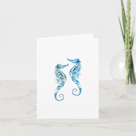 Beach Folded Note Cards Turquoise Blue Seahorses Notitiekaartje (Voorkant)